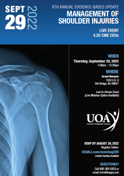 6th Annual Evidence-Based Update Management of Shoulder Injuries Banner